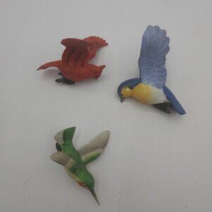 Set of 3 Vintage Ceramic Birds w/ Attached Clips Cardinal Blue Jay Hummingbird